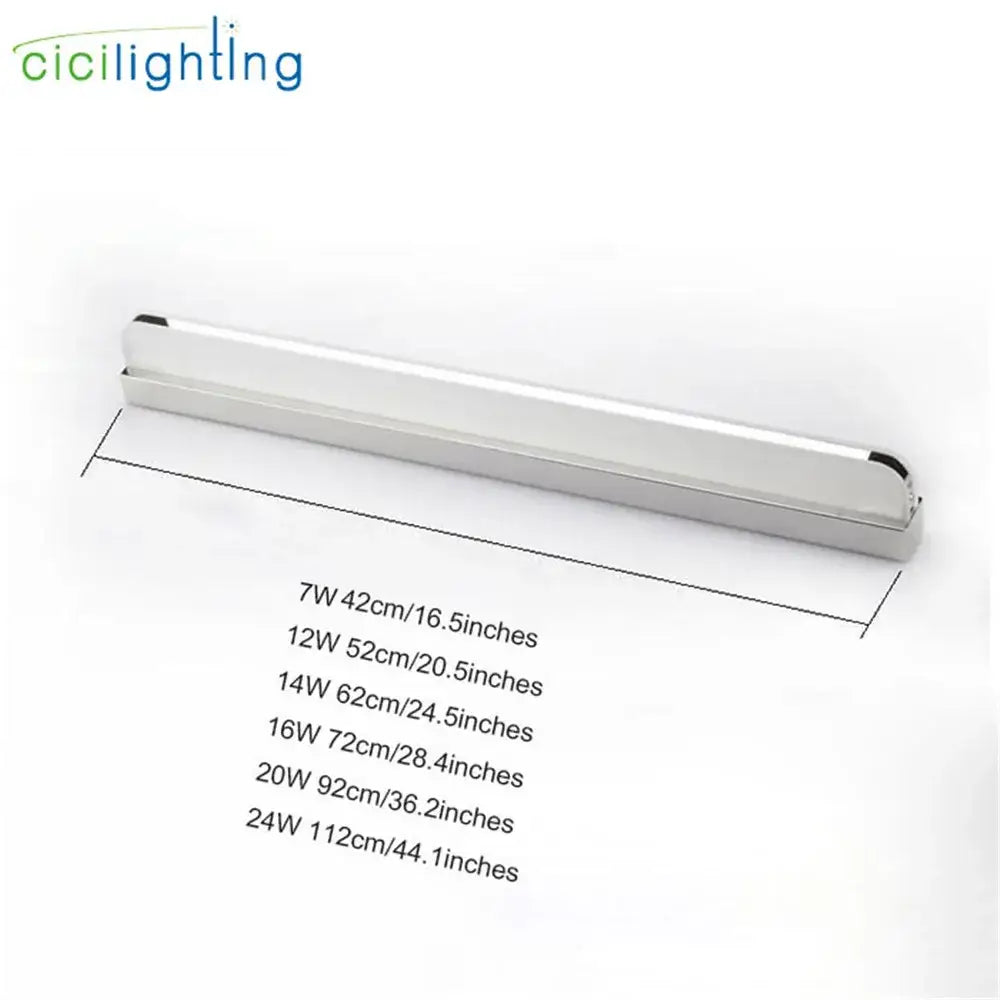 Modern silver and black led vanity light with metallic finish and black end caps for bathroom wall lighting