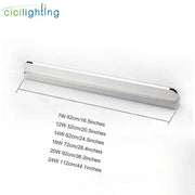 Modern silver and black led vanity light with metallic finish and black end caps for bathroom wall lighting