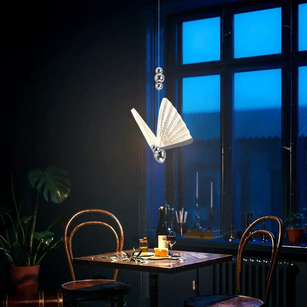 Modern silver butterfly led chandelier pendant light with metallic finish for dining room decorbites butterfly led design