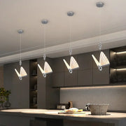 Modern silver butterfly led pendant light with metallic frames and translucent illuminated wings for living room decorbites butterfly led