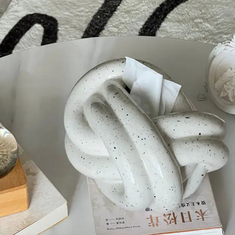 Modern silver ceramic knot tissue box white speckled ceramic knot tissue decorbites ceramic knot decor living room