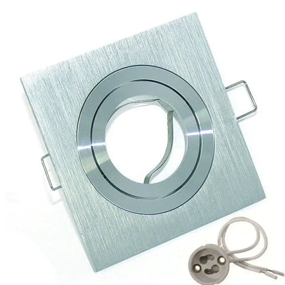Modern silver brushed metal square ceiling downlight frame with circular adjustable ring for living room use