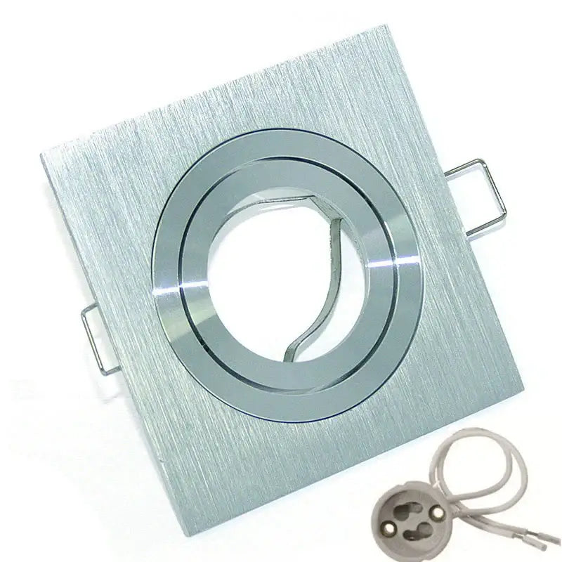 Modern silver brushed metal square ceiling downlight frame with circular adjustable ring for living room use