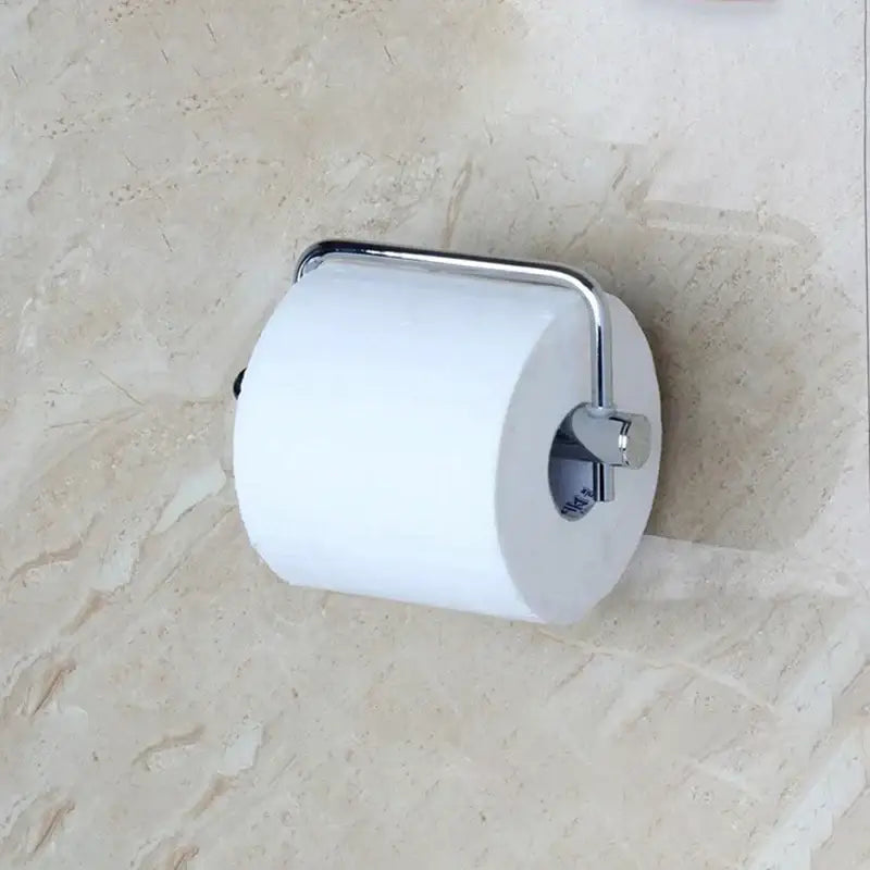 A sleek modern silver chrome paper holder cradles a white toilet paper roll by decorbites euro silver