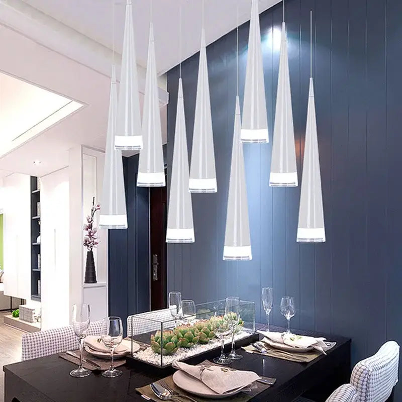Modern white conical pendant light with frosted glass shades from decorbites conical pendant 6 pack for dining room decor