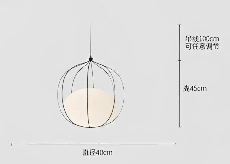 Modern silver and copper pendant light with a spherical wireframe and off-white glass ball pendant for dining room use