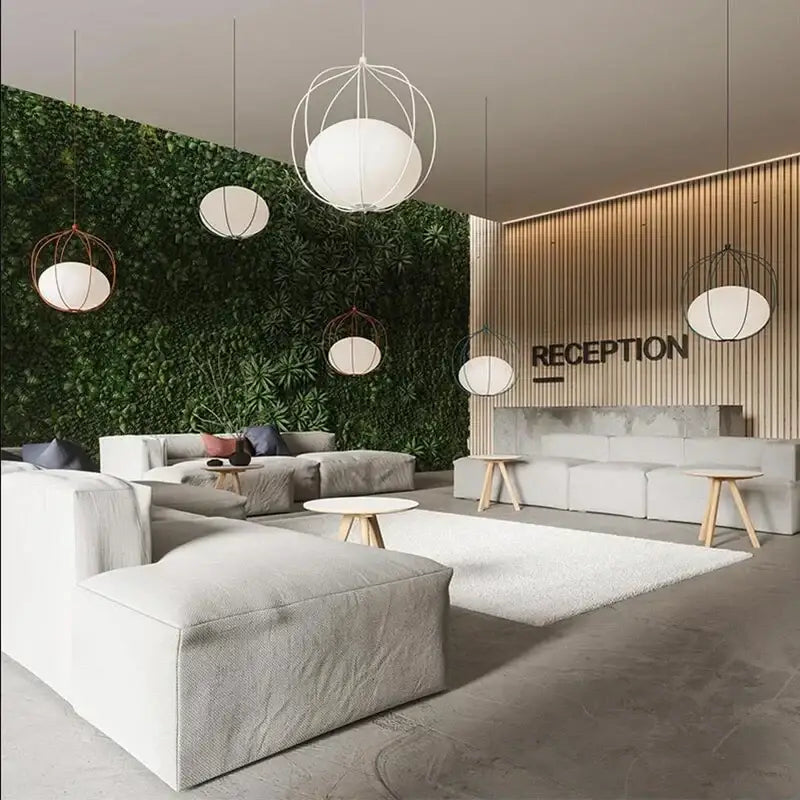 Modern silver and copper birdcage glass ball pendant lights feature white spherical ball pendant lights with wireframe cages