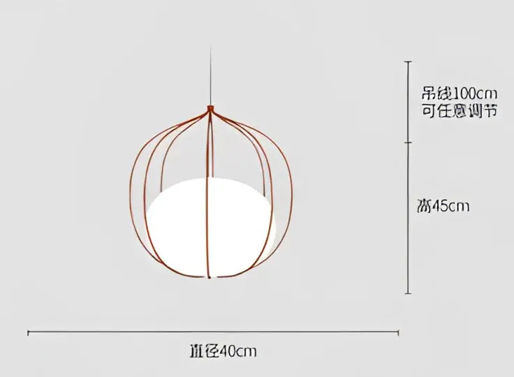 Modern silver and copper pendant light with a spherical copper wire frame enclosing a soft white glass ball pendant light