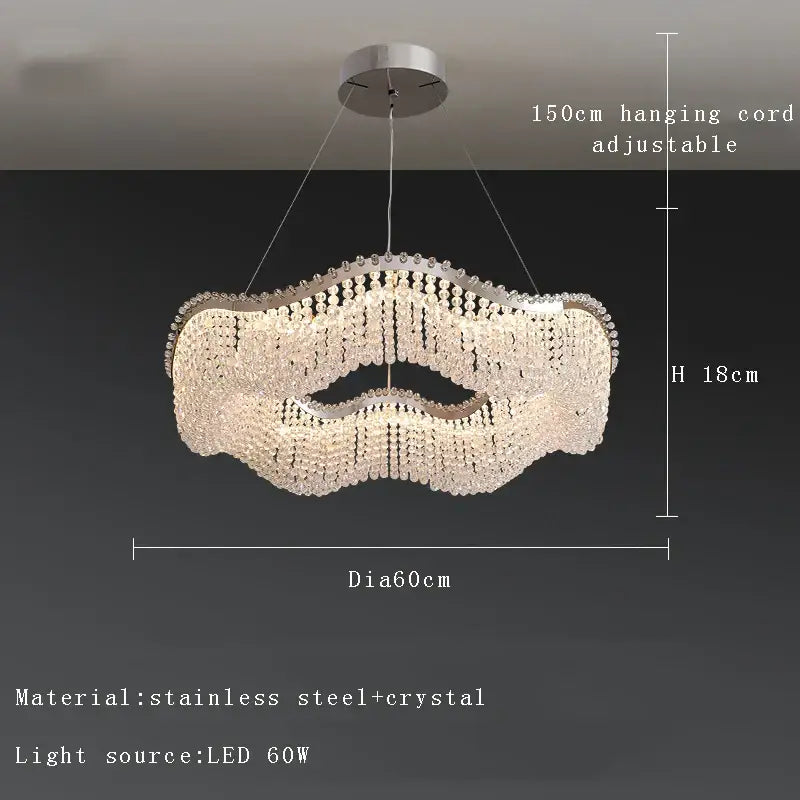 Modern silver crystal bead chandelier led light with sleek stainless steel frame and cascading clear crystals for bedroom decorbites crystal bead
