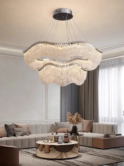 Modern silver crystal bead chandelier with sleek metal frame and cascading crystals decorbites crystal bead led light bedroom