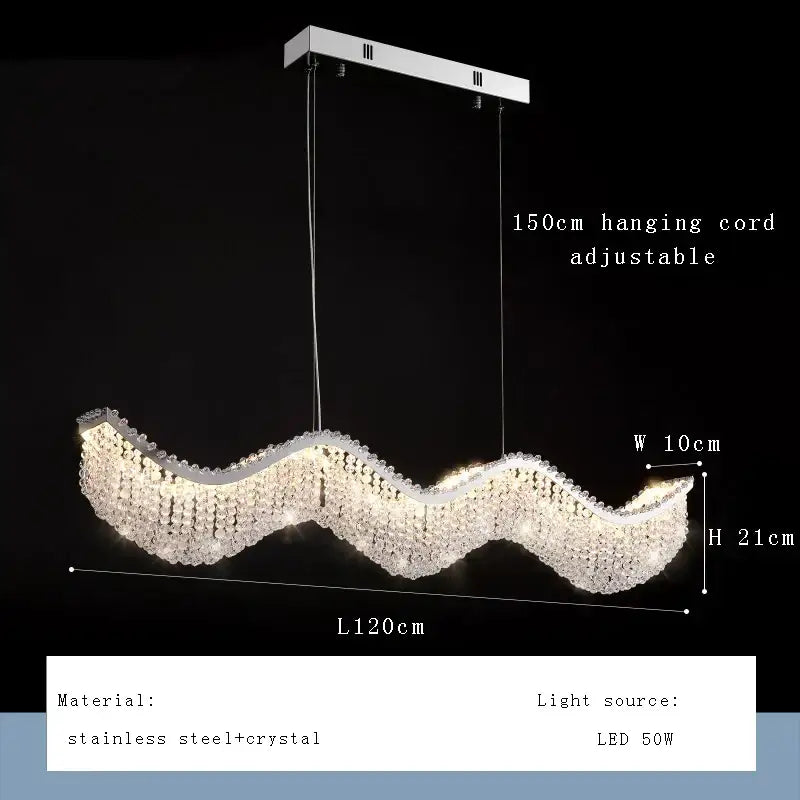 Modern silver crystal bead chandelier led with wavy 120cm design, stainless steel frame, and led lighting for bedroom decorbites crystal bead