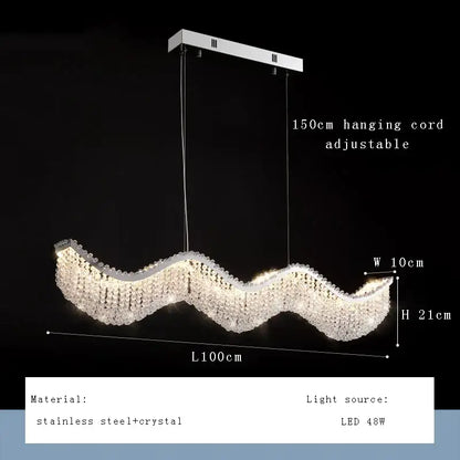 Modern silver crystal bead chandelier led light with sleek wavy design and stainless steel frame for bedroom decorbites crystal bead