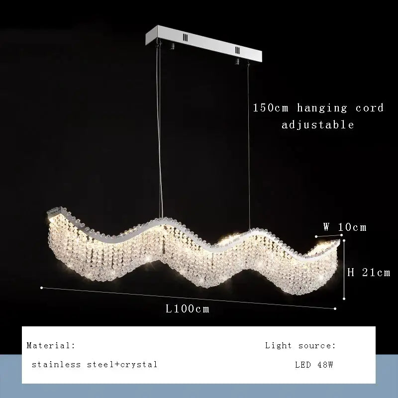 Modern silver crystal bead chandelier led light with sleek wavy design and stainless steel frame for bedroom decorbites crystal bead