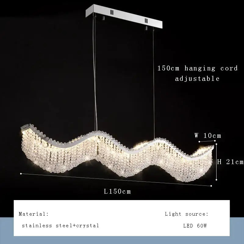 Modern silver crystal bead chandelier led light with sleek wavy design stainless steel frame for bedroom decorbites crystal bead