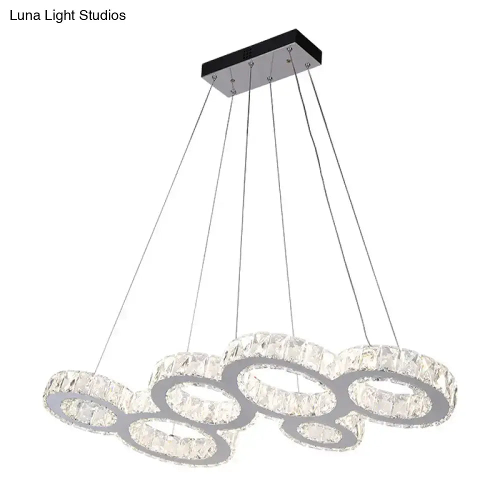 Modern bubble led pendant lighting with crystal accents, stainless steel, and black rectangular ceiling mount over island