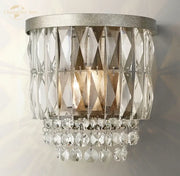 Modern silver crystal led wall sconce with faceted and dangling crystals for elegant living room decorbites crystal led wall