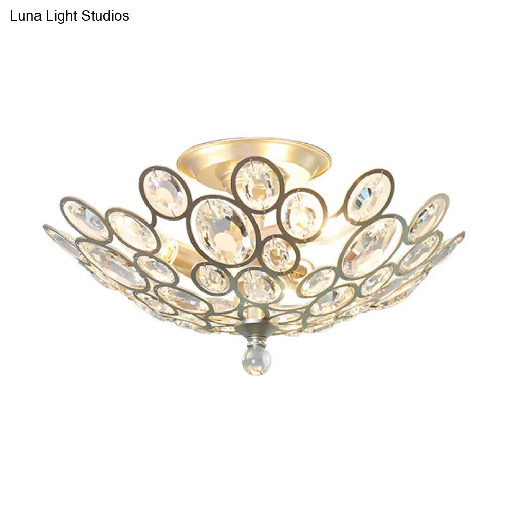 DecorBites™ DecorBites™ Modern Silver Crystal Semi Flush Light for Corridors - Hand-Cut, 3 Head Design