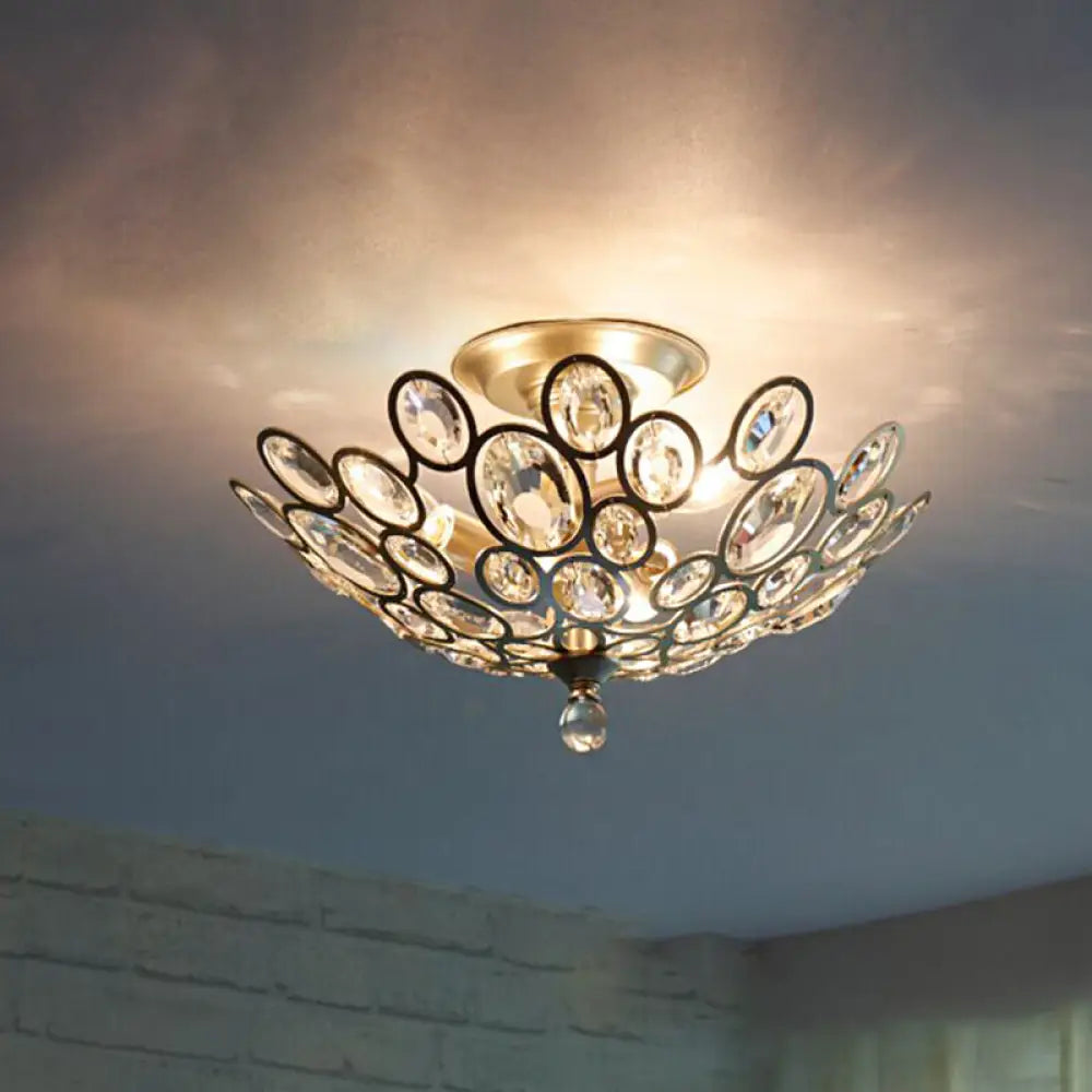 DecorBites™ DecorBites™ Modern Silver Crystal Semi Flush Light for Corridors - Hand-Cut, 3 Head Design