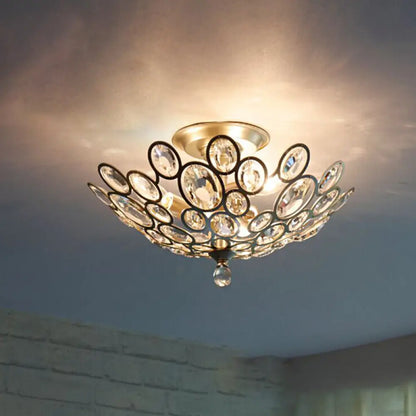 DecorBites™ DecorBites™ Modern Silver Crystal Semi Flush Light for Corridors - Hand-Cut, 3 Head Design