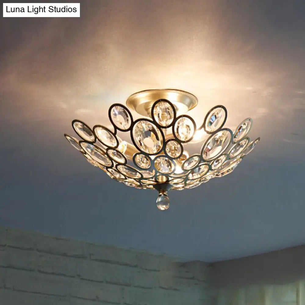 DecorBites™ DecorBites™ Modern Silver Crystal Semi Flush Light for Corridors - Hand-Cut, 3 Head Design