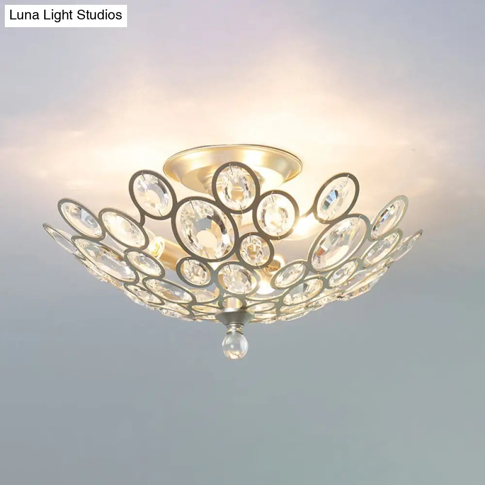 DecorBites™ DecorBites™ Modern Silver Crystal Semi Flush Light for Corridors - Hand-Cut, 3 Head Design