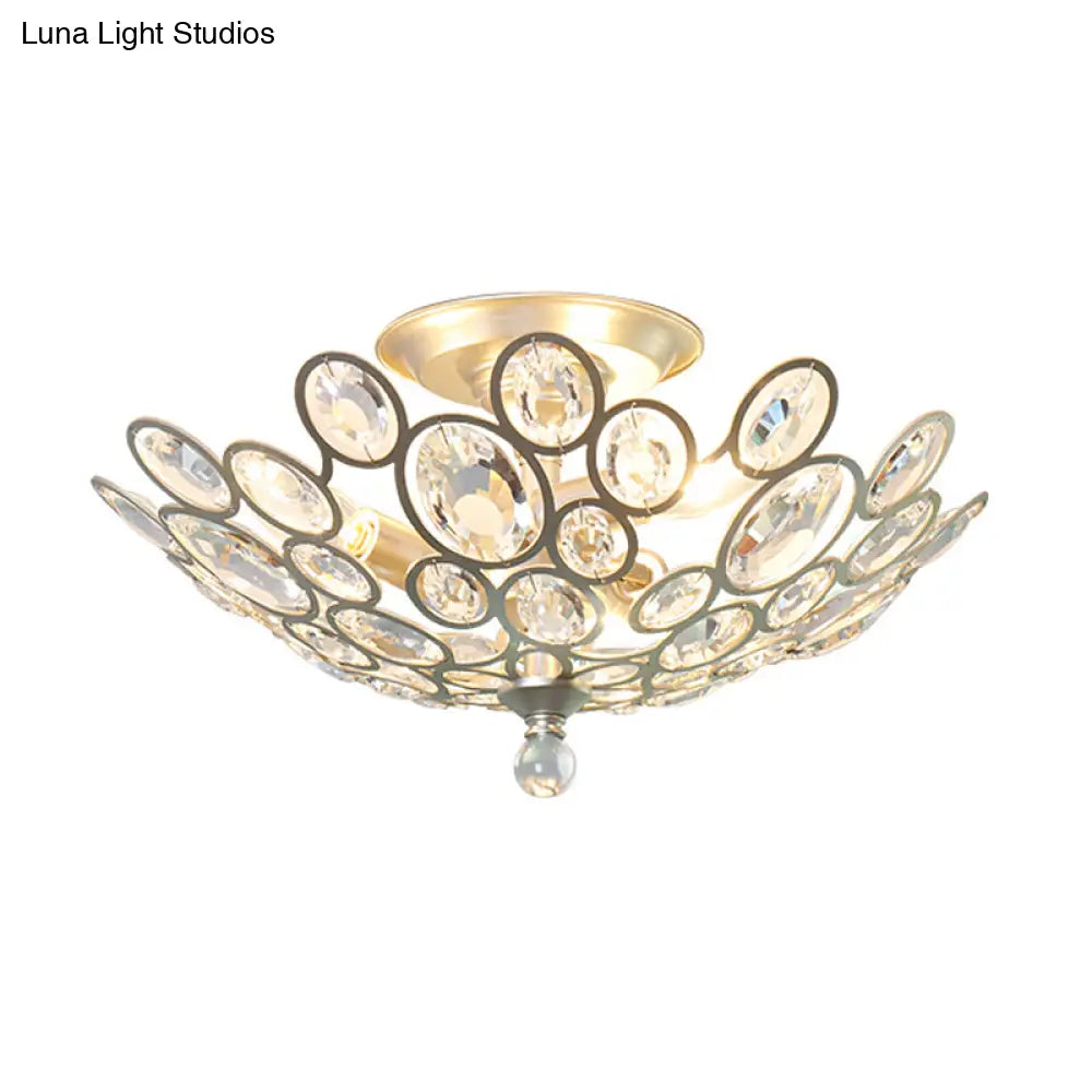 DecorBites™ DecorBites™ Modern Silver Crystal Semi Flush Light for Corridors - Hand-Cut, 3 Head Design