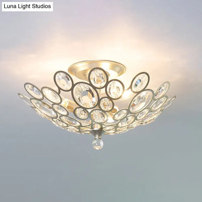 DecorBites™ DecorBites™ Modern Silver Crystal Semi Flush Light for Corridors - Hand-Cut, 3 Head Design