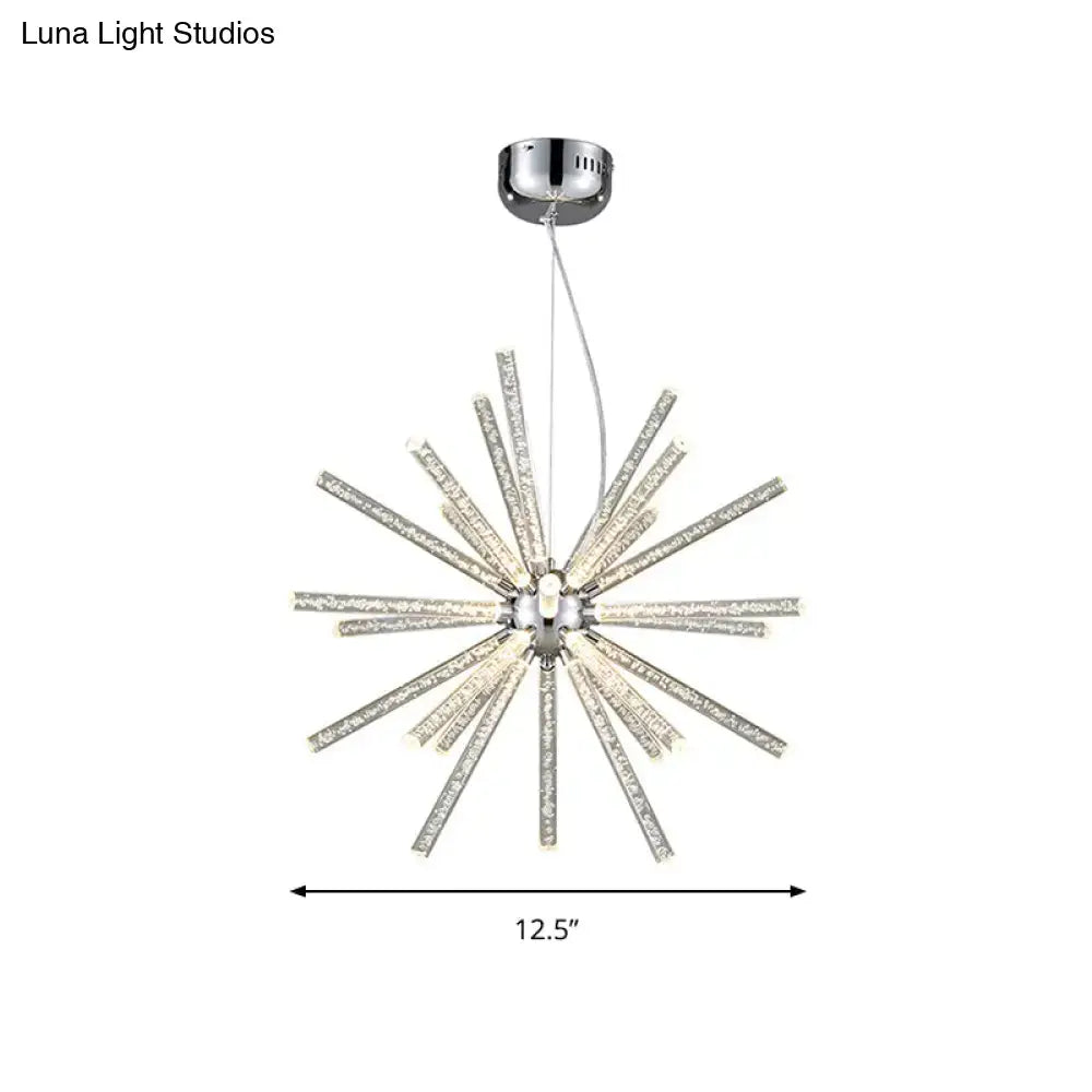 Chrome-finished decorbites™ modern crystal led starburst chandelier pendant with clear hanging ceiling fixture rods