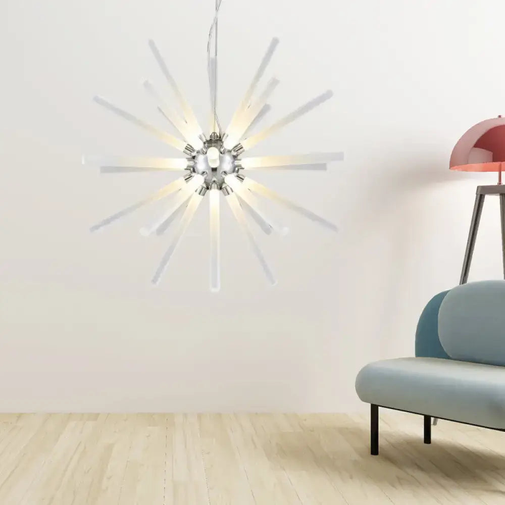 Decorbites modern crystal led starburst chandelier pendant light with chrome fixture and clear hanging ceiling acrylic arms
