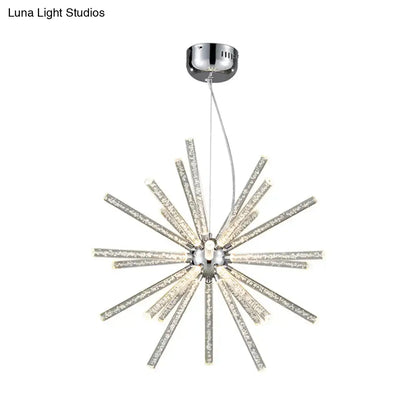 Chrome-finished decorbites modern crystal led starburst chandelier pendant with clear glass rods for hanging ceiling use