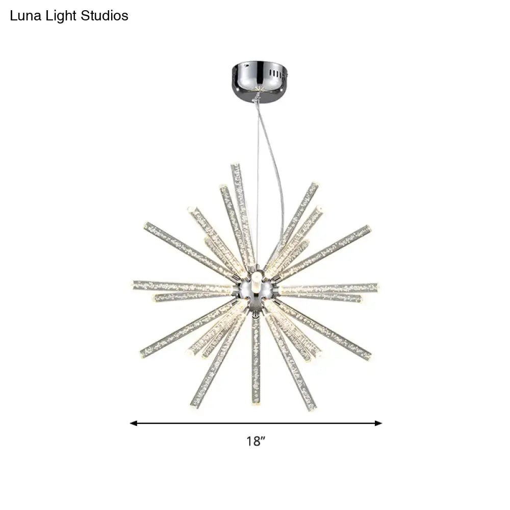 DecorBites modern crystal starburst chandelier pendant with chrome finish and clear hanging ceiling fixture arms