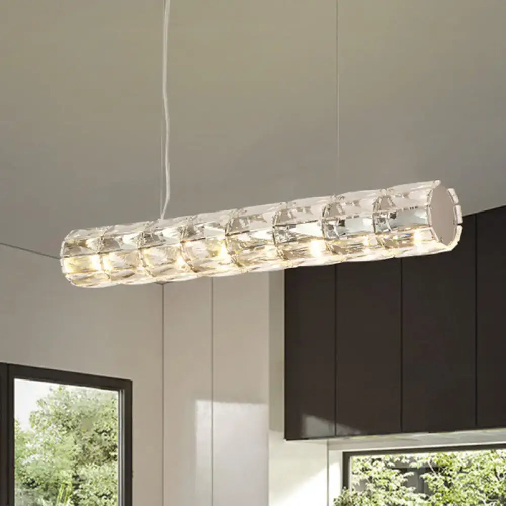 Modern silver crystal tube island light with clear crystal pendant and embedded led lighting for dining room chandelier