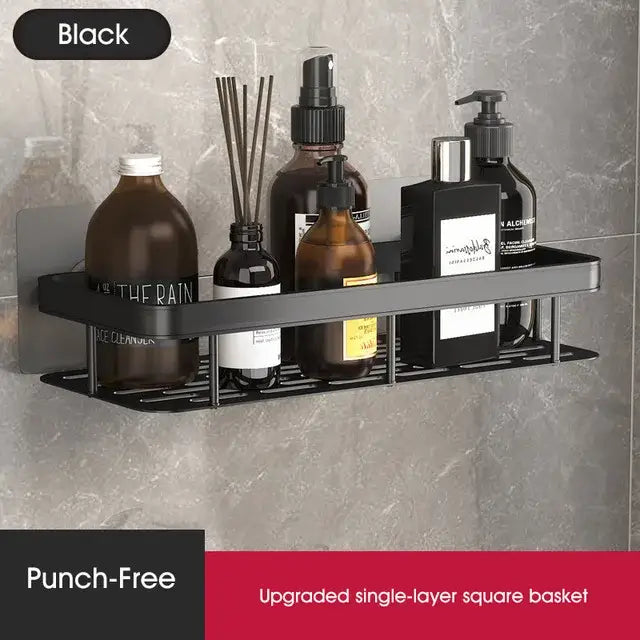 Modern silver double tiered corner shower shelf in black metal with minimalist design for decorbites corner shower storage