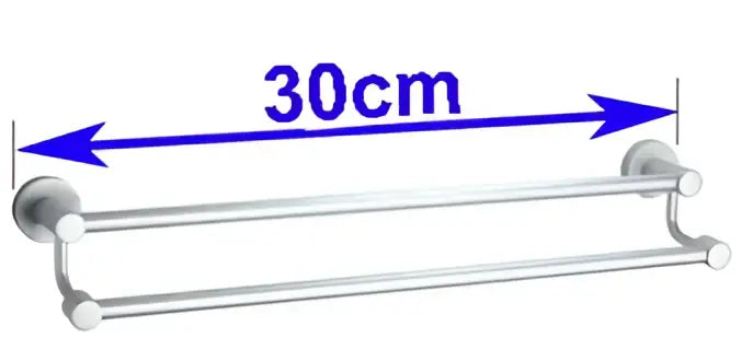 Modern silver double towel bar with sleek design and 30cm length for efficient bathroom towel storage