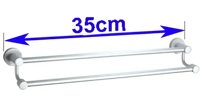 Modern silver double towel bar with sleek design and 35cm length for bathroom use