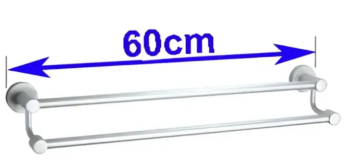 Modern silver double towel bar with polished chrome finish and 60cm length for bathroom use
