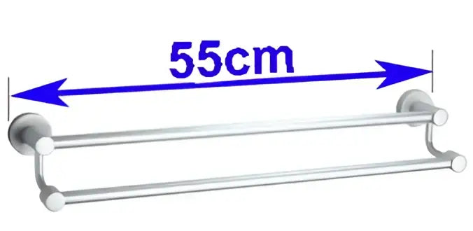Modern silver double towel bar bathroom rack with sleek double-tier design and polished metal finish for towels