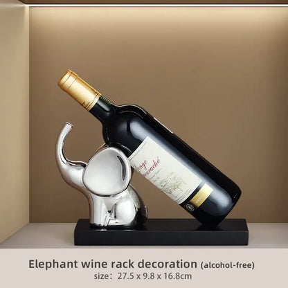 Modern silver elephant wine rack table ornament with a sleek polished finish for elegant dining room display