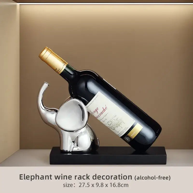 Modern silver elephant wine rack table ornament with a sleek polished finish for elegant dining room display