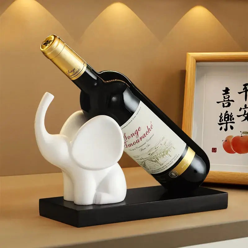Modern white ceramic elephant wine rack table ornament with black base for dining room wine rack use