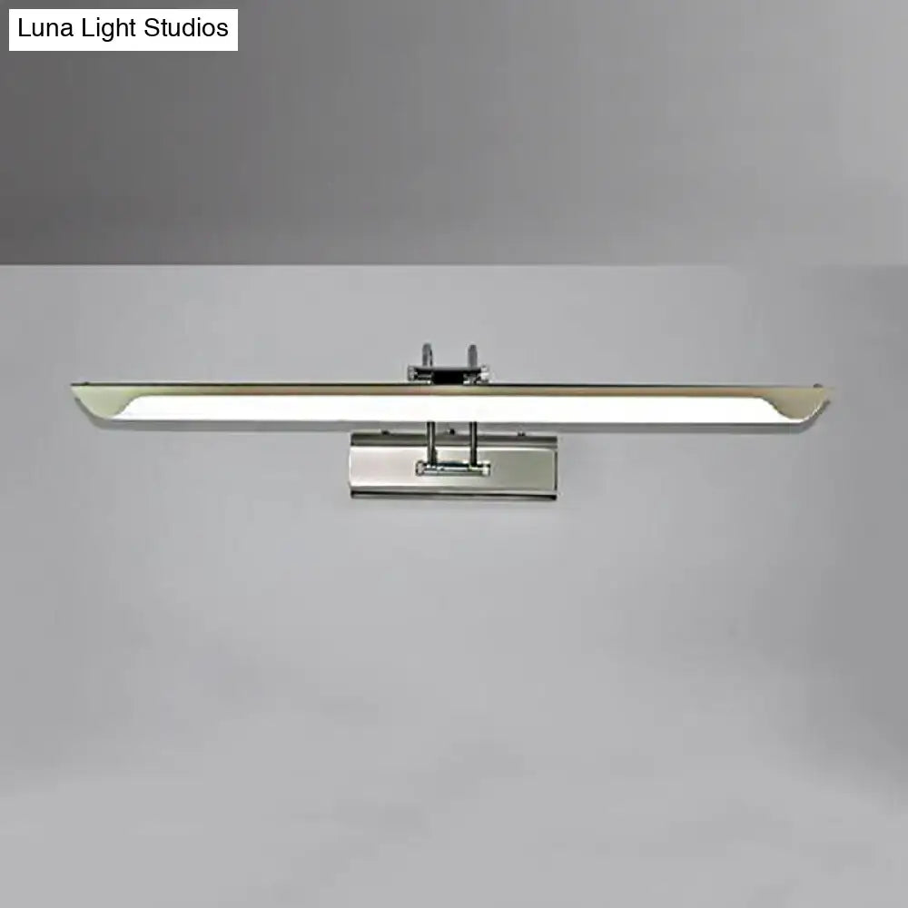 Modern silver finish linear wall mount led vanity lamp with chrome finish and integrated elongated rectangular lighting