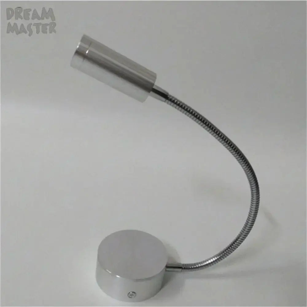 Silver metallic led wall lamp with flexible gooseneck and cylindrical head for modern bedroom reading sconce