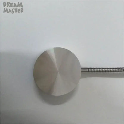 A sleek silver led wall lamp flexible wall lamp knob with brushed metallic finish and radial grooves attached to hose