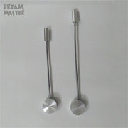 Two silver flexible led wall lamps with cylindrical heads and circular bases designed for bedroom reading use