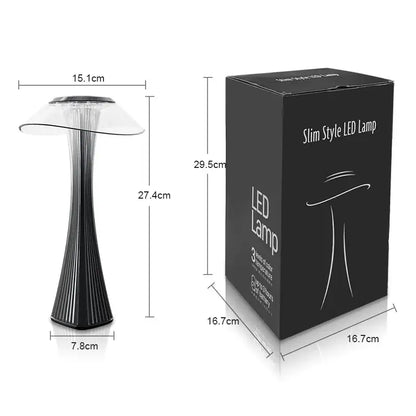 Black slim LED table lamp with translucent dome top and ridged base for modern silver fluted decorbites crystal diamond touch