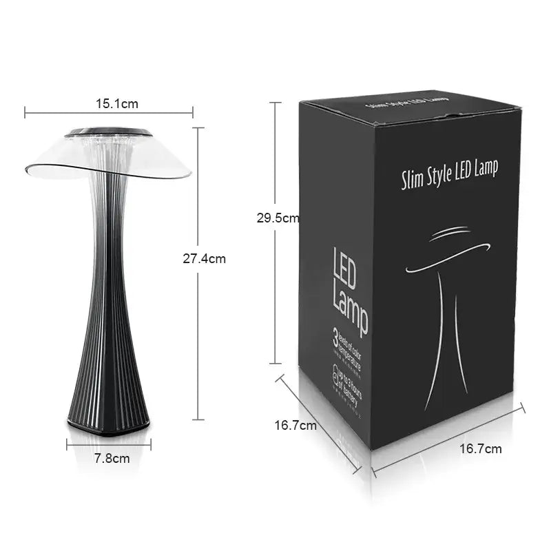 Black slim LED table lamp with translucent dome top and ridged base for modern silver fluted decorbites crystal diamond touch