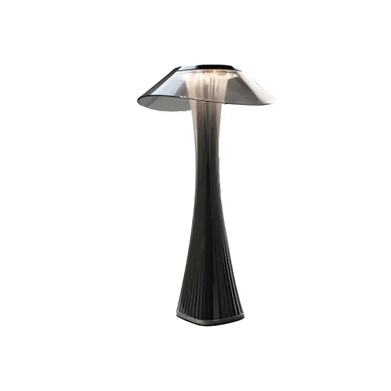 Modern silver fluted crystal diamond touch table lamp with black ribbed base and translucent dome glass top for bedroom decorbites