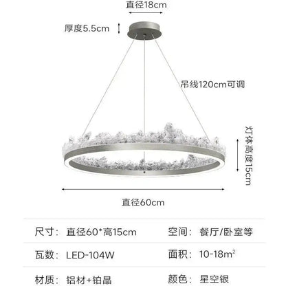 Modern silver frosted glass pendant light with a circular led chandelier and crystal accents for kitchen island decorbites iceberg