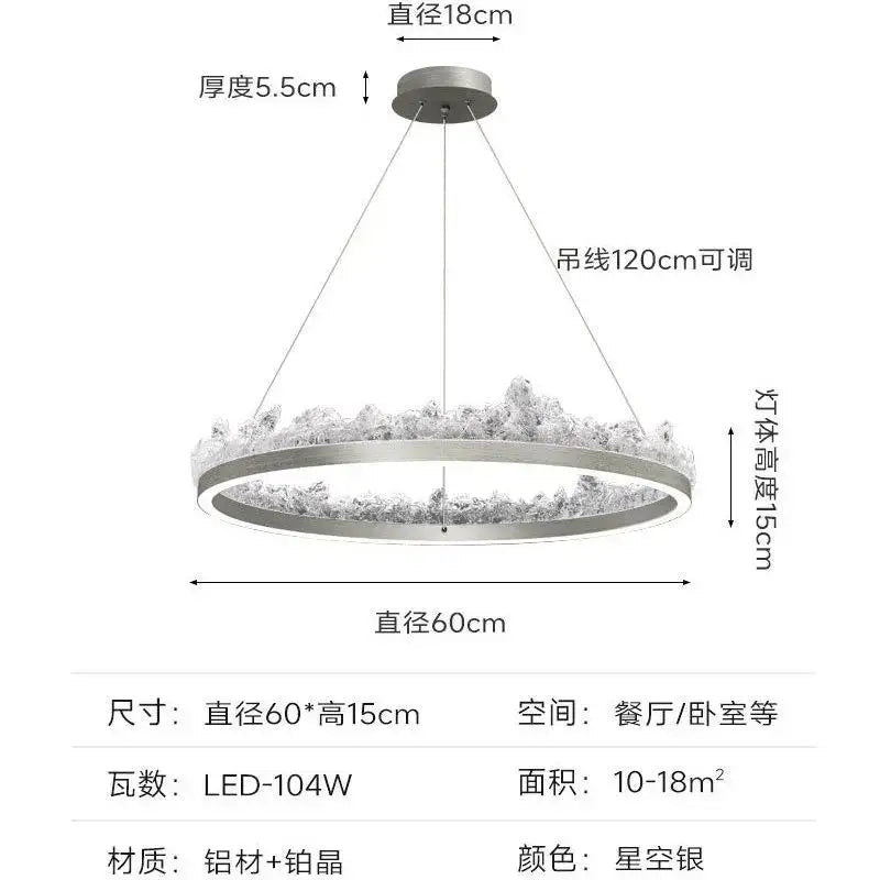 Modern silver frosted glass pendant light with a circular led chandelier and crystal accents for kitchen island decorbites iceberg