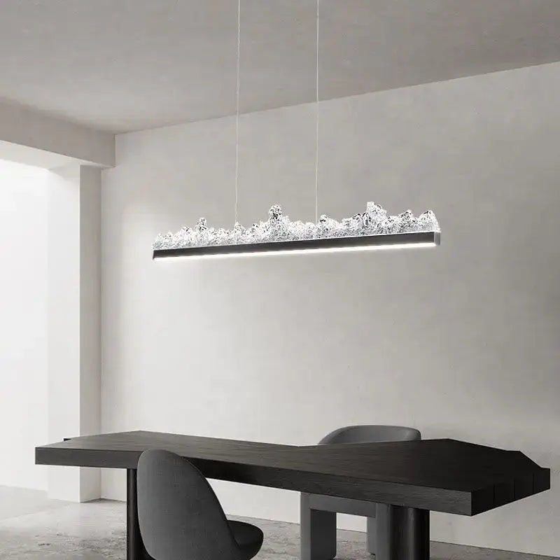 Modern silver frosted glass pendant light with sleek rectangular design and crystalline top edge for kitchen island decorbites iceberg